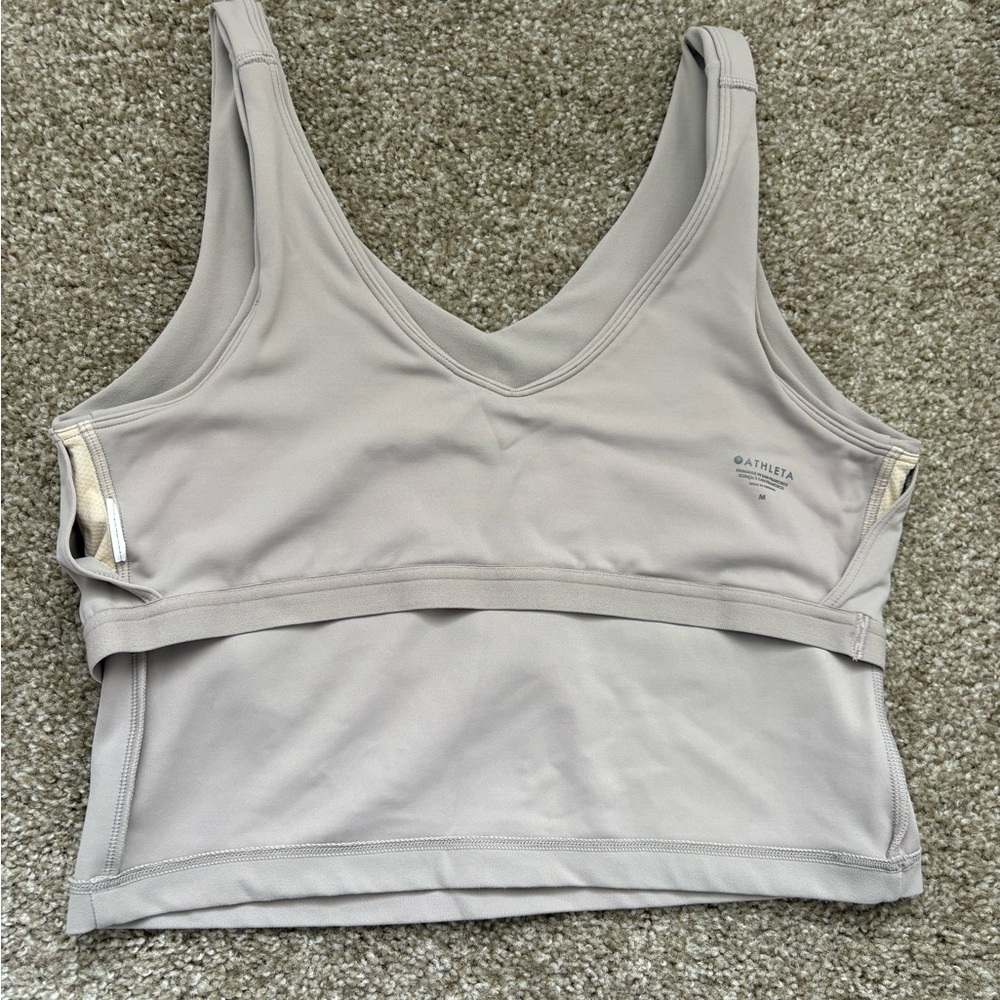 Athleta Transcend V-Neck Crop Sports Bra D-DD (taupe/grey) - Picture 6 of 7